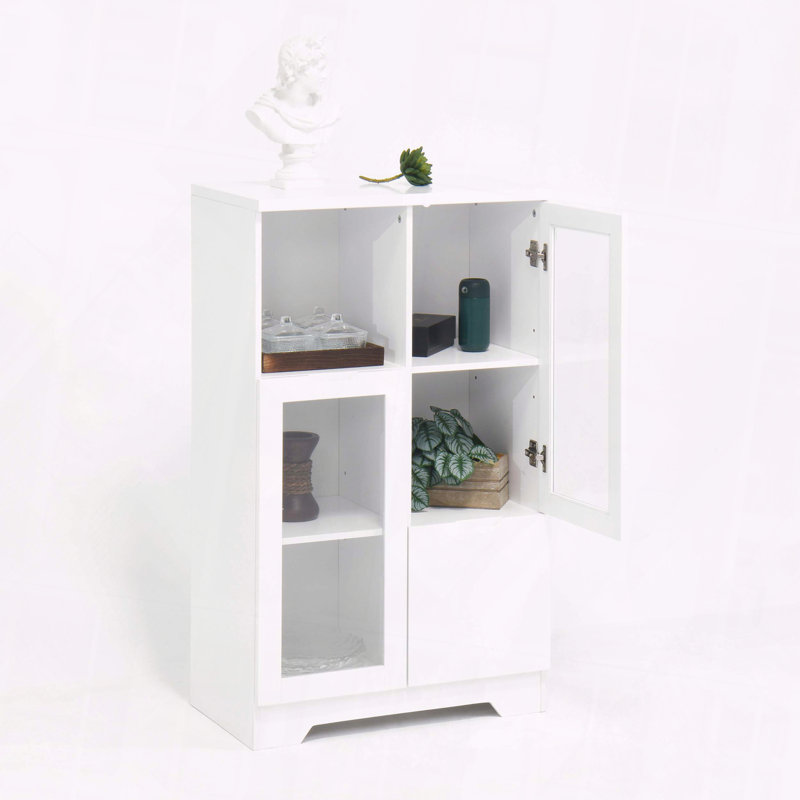 Cabinet Glass Doors Drawer Open Storage Easy Clean Assemble