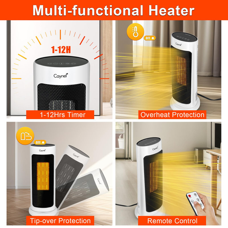 White Ceramic Electric Oscillating Tower Heater with Thermostat