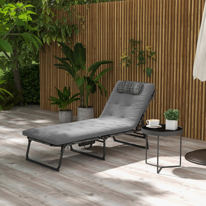 Outsunny Folding Chaise Lounge With 4-Level Reclining Back, Gray