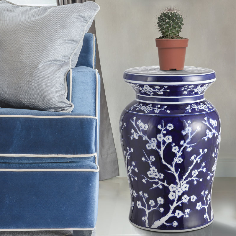 Tabouret de jardin 17,75 po Cherry Blossom Classic, Bleu marine/blanc