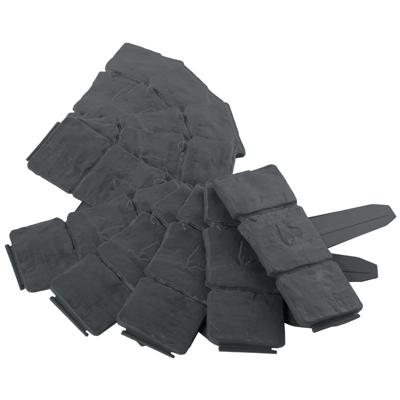Gray Plastic Cobbled Stone Style Lawn Edging Set