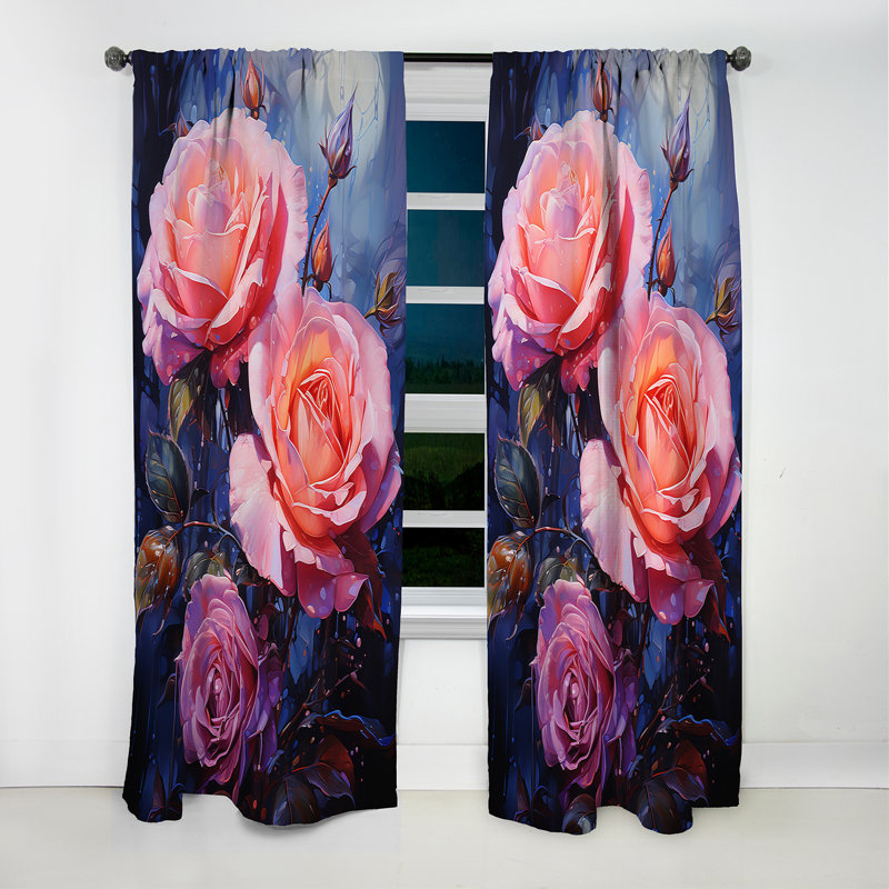 Cormack - Rideau Roses - Rideau floral occultant en velours - 1 panneau, L 52 po x L 120 po