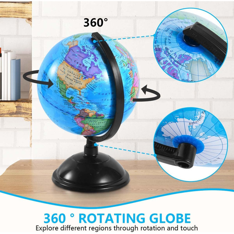 8 Inch World Globe with Stand Rotating Earth Spinning Globe