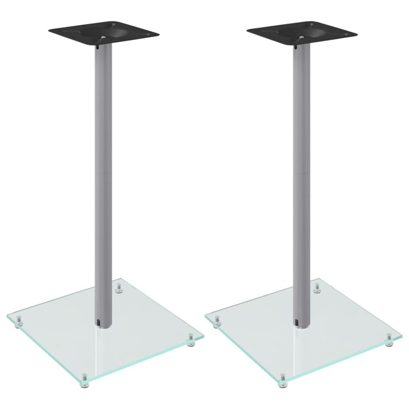  Speaker Stands Speaker Floor Stand 2 Pcs Tempered Glass 1 Pillar Design, Grey