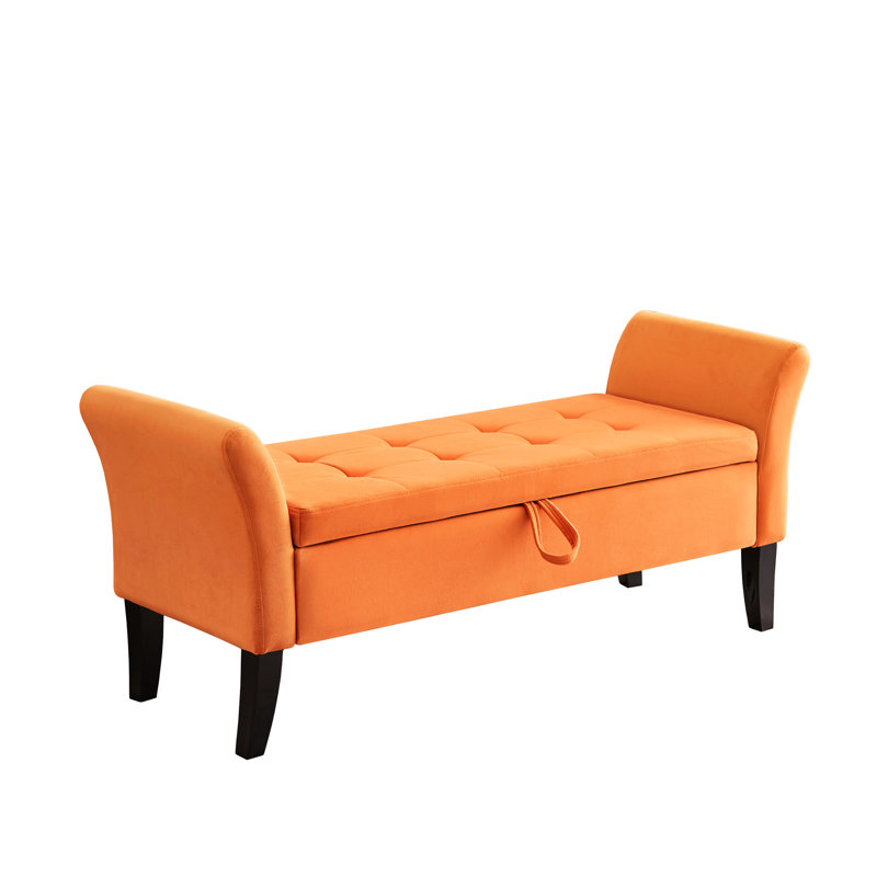 51.5" Orange Velvet Bench With Spacious Storage - Ideal For Various Rooms In Your Home Bed Curved Arms & Solid Legs, Orange