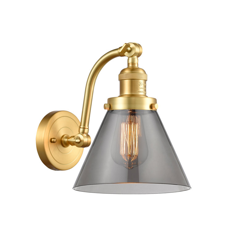 Cone 1 Light Sconce, Smoked, Satin Gold