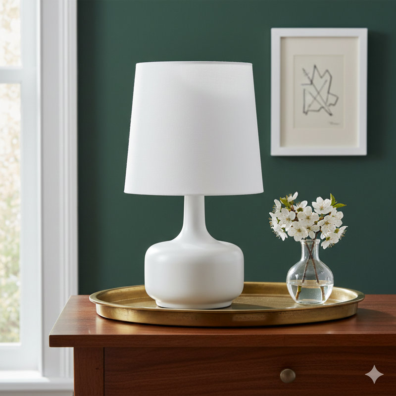 17.25-Inch Tall Contemporary Table Lamp With Mid-Century Influences, Featuring Touch-Activated Controls In A Powder White Color