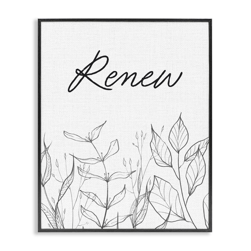 «Renew with Leaf Outline», estampe numérique giclée par Designed, H 20 po x l 16 po, Giclée encadrée noir minuit