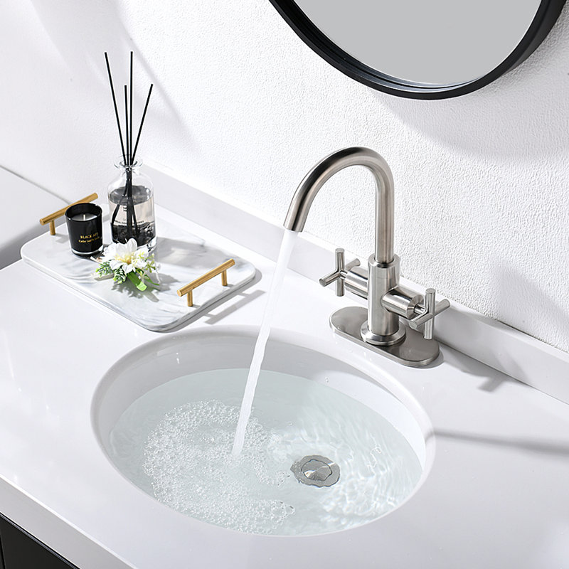 Centerset 2-handle Bathroom Faucet with Drain Assembly, Brushed Nickel