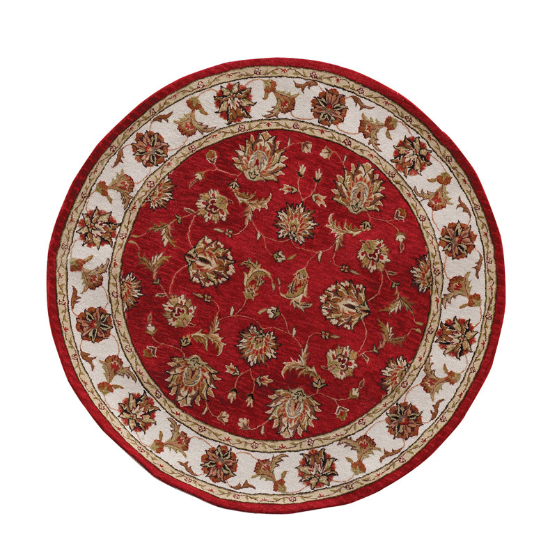 Laine orientale Java/rouge soie/beige Tapis décoratif, Rond 7 pi 10 po