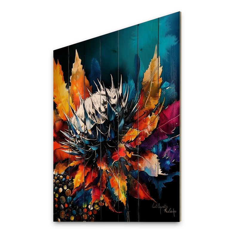 Fleur de sagesse colorée, art mural sur bois de pin naturel, H 20 po x l 10 po