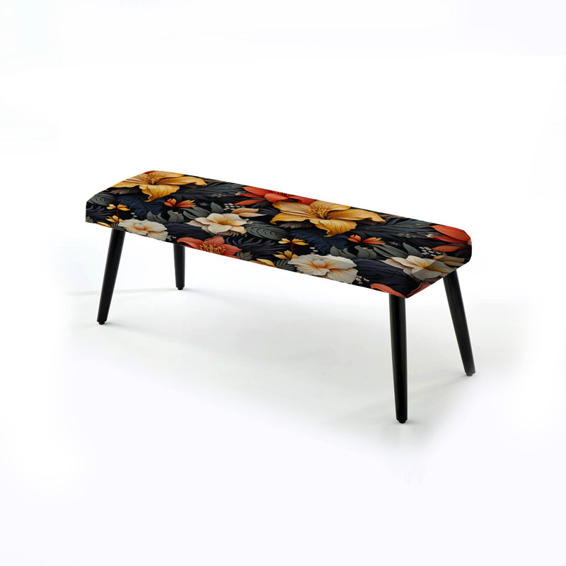 Tropical Hibiscus Floral Paradise - Banc rembourré floral noir