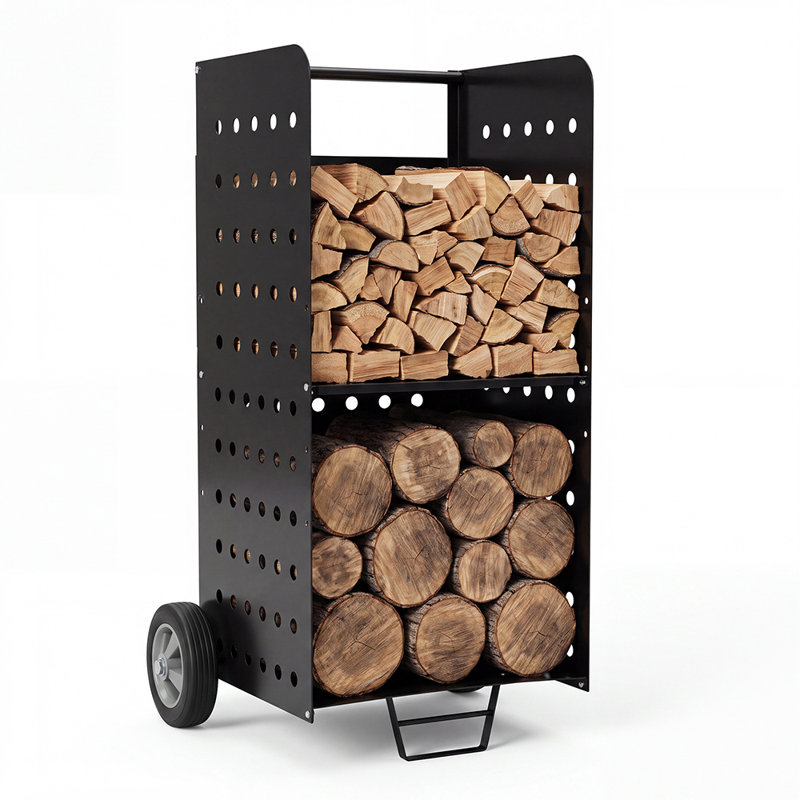Râtelier à bûches de 227 kg (500 lb) avec roulettes, support à bûches en acier robuste pour le rangement du bois extérieur