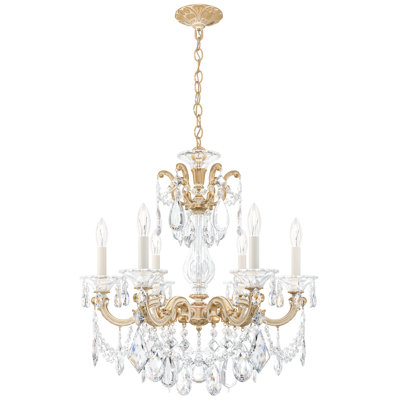 La Scala 6 Light 23in x 25in Chandelier in Parchment Gold with Clear Radiance Crystals