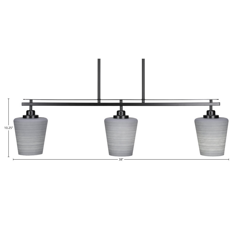 Luminaire îlot 3 lumières avec verre matriciel 6 po Shamritsky, Gris, Nickel brossé