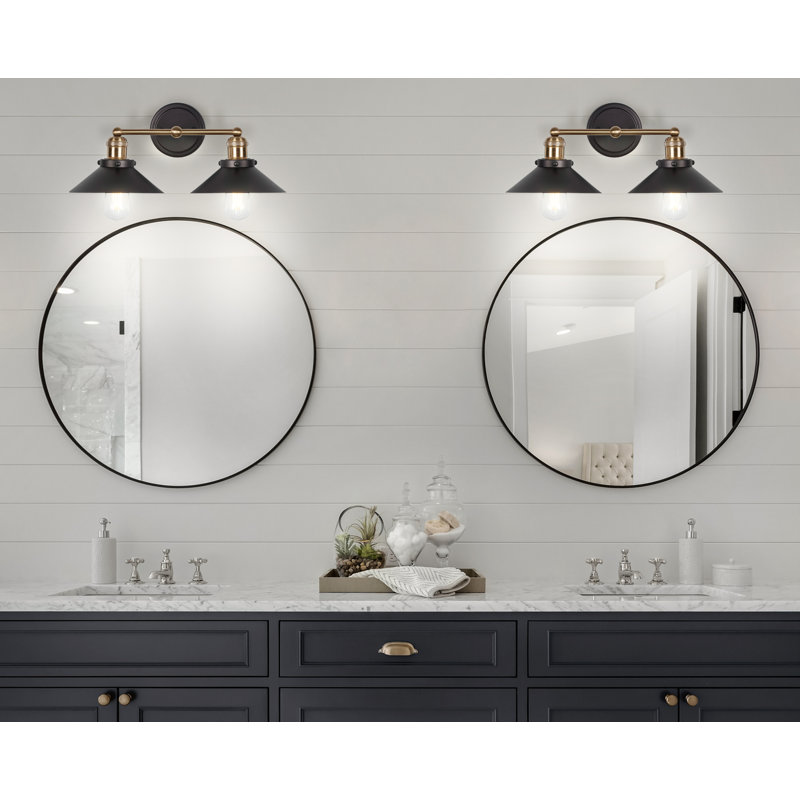 Bagatelle Industrial Farmhouse Metal Vanity Light, Oil Rubbed Bronze/Brass Gold, 2