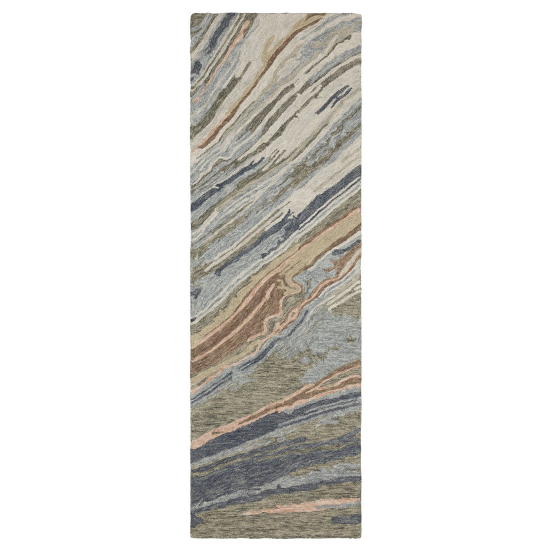 Tapis gris / bleu Renli, Tapis de couloir 2 pi 6 po x 8 pi