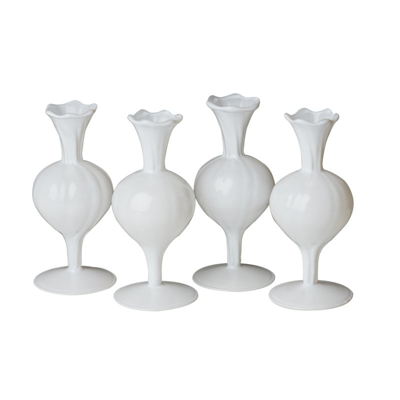 Pristine White Glass Bud Vase, 7.25" Tall