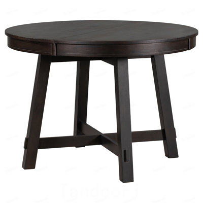 5-Piece Farmhouse Dining Table Set Wood Round Extendable Dining Table and 4 Upholstered Dining Chairs