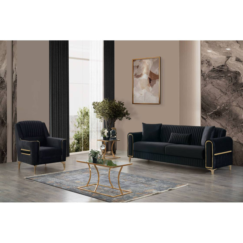 Chaise rembourrée en tissu et velours noir Melody