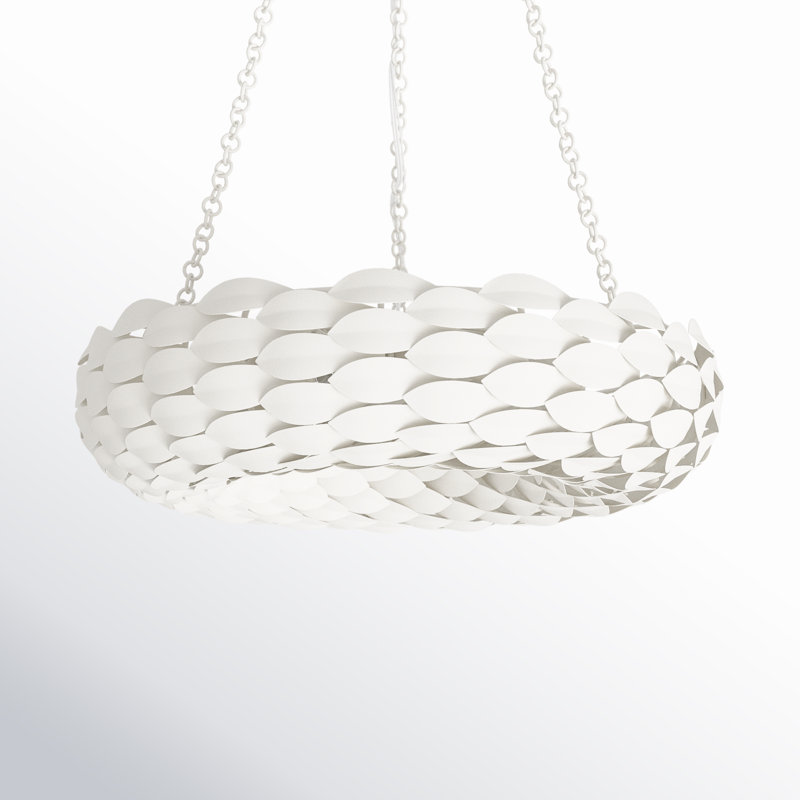 6 - Light Dimmable Wagon Wheel Chandelier, Matte White