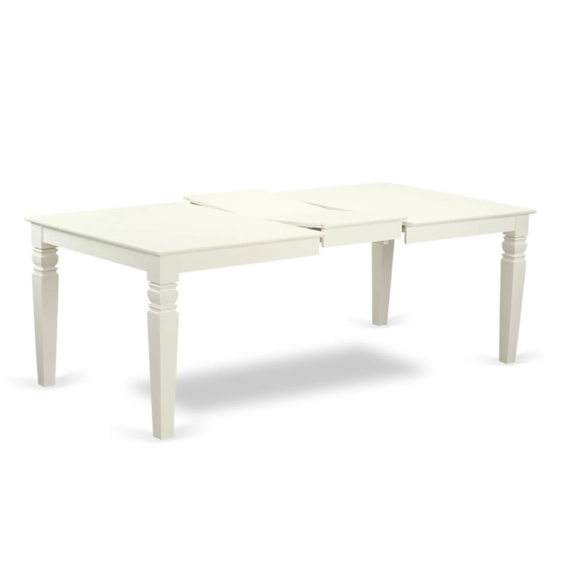 Ensemble de table de salle à manger 7 pièces composé d'une table de cuisine rectangulaire avec rallonge papillon et 6 chaises en tissu crème