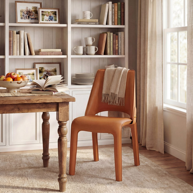 Chaise d'appoint rembourrée en cuir avec siège rembourré et siège en cuir entièrement assemblé, Orange, 1