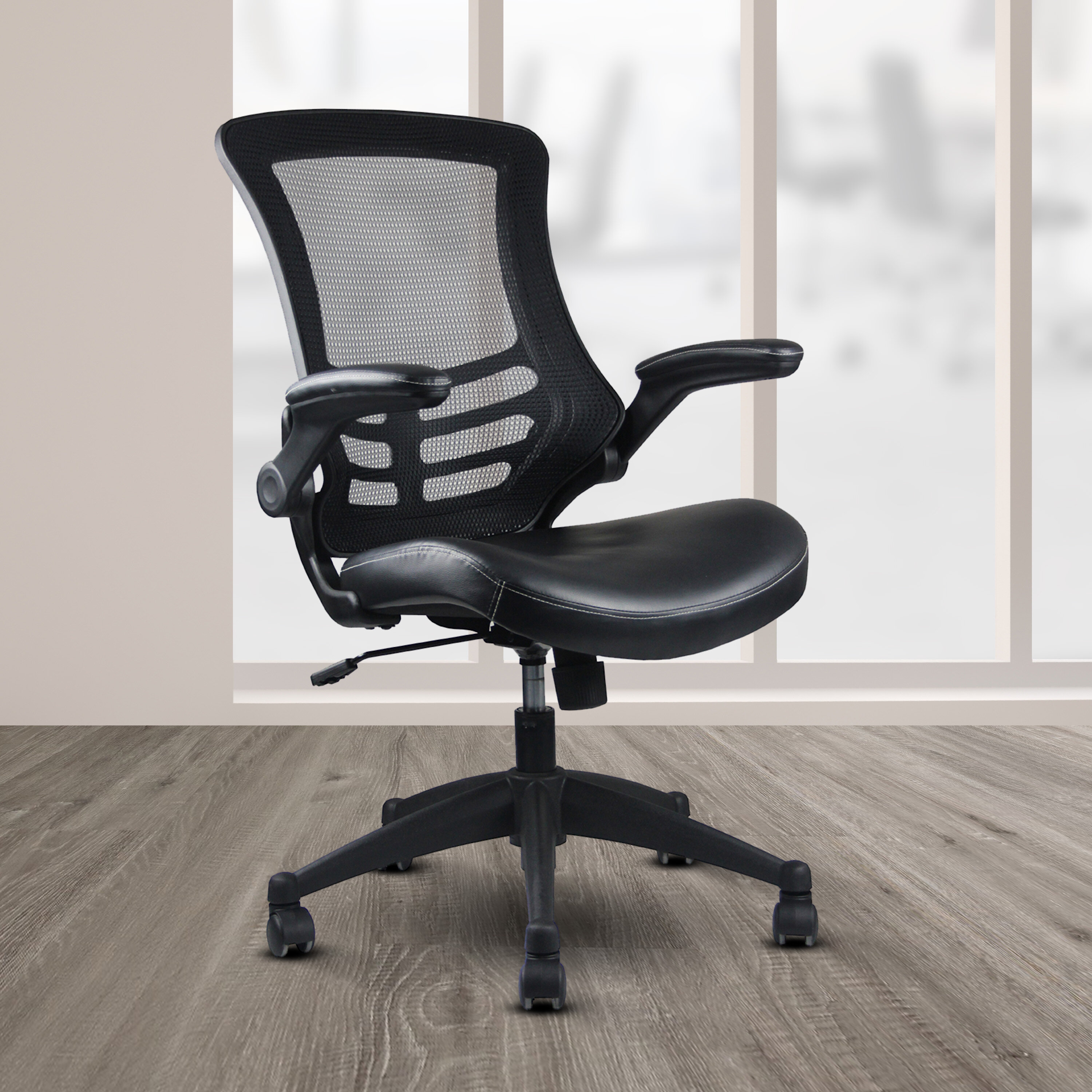 Techni Mobili Deluxe High Back Ergonomic Mesh Executive Office Chair with Neck  Support, Black 