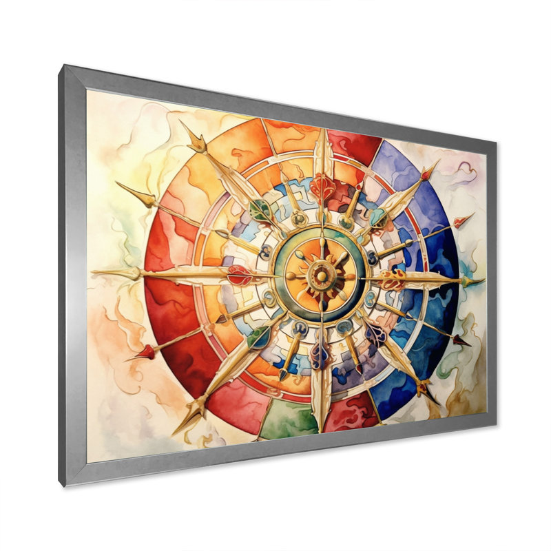 La roue religieuse du dharma sur toile, H 30 po x l 40 po x P 1,5 po, Cadre photo argenté