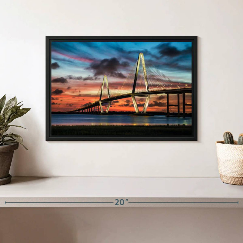 Le pont Ravenel à Charleston, Cadre flottant noir, 13 po x 9 po
