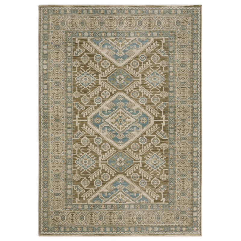 Graicyn Global Traditonal Brown/ Blue Area Rug, Rectangle 3'3" x 5'