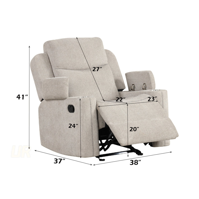 Fauteuil inclinable et oscillant en chenille avec bras de rangement Galya, confortable et peu encombrant pour les salons modernes