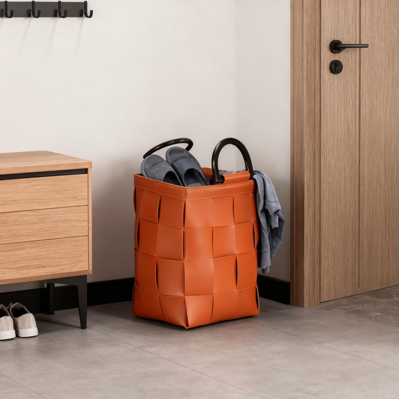 Panier à linge en cuir avec poignées - Panier à vêtements imperméable pour petits espaces, organisateur de chambre de dortoir, bac de rangement polyvalent pour salle de bain et chambre à coucher