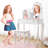 Vanity With Light, Girls Vanity Set With Mirror, Stool Drawer And Pretend Makeup Playset-1151684676