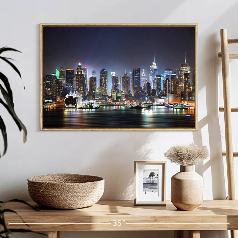 Veilleuses de New York, 25 po x 17 po, Cadre flottant en bois naturel