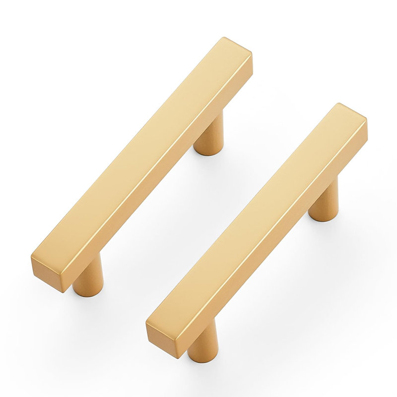 Paquet de 5: poignées carrées en acier inoxydable à trou central de 2 1/2 po avec poignées carrées en or et quincaillerie en acier inoxydable pour tiroirs d'armoire de cuisine, longueur totale de 4 po