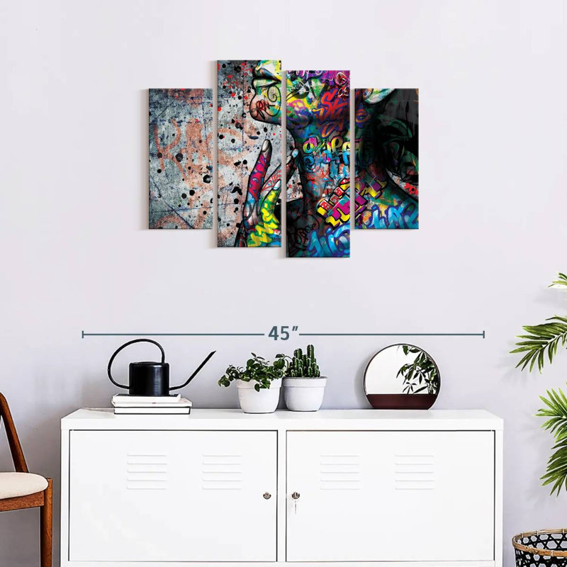 Portrait de femme éclatante 4 pièces, H 22 po x l 36 po x P 1 po