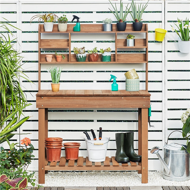 Kubilay Fir Potting Bench with Display Rack