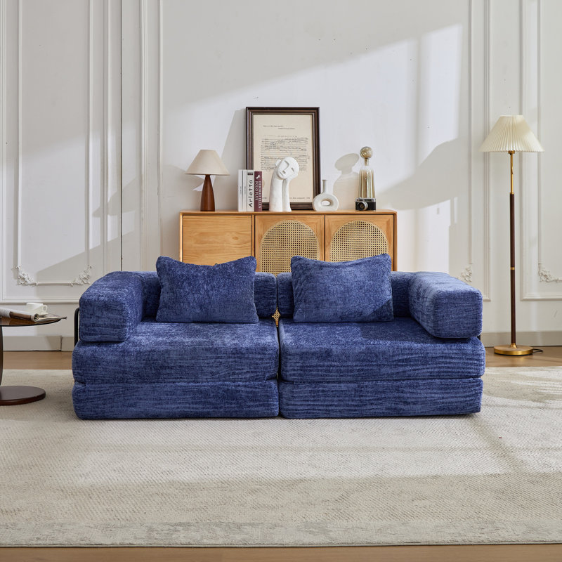 Canapé-lit Chenille, Bleu très foncé