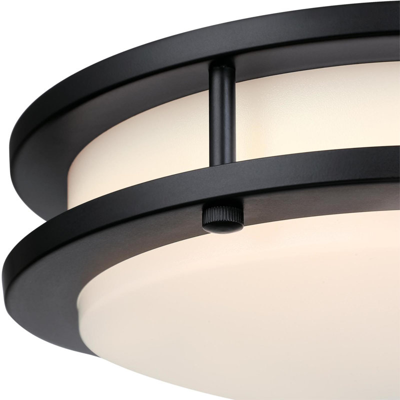 16 Inch 23 Watt LED Indoor Flush Mount Ceiling Fixture with Colour Temperature Selection, Matte Black Finish, Frosted Acrylic Shade