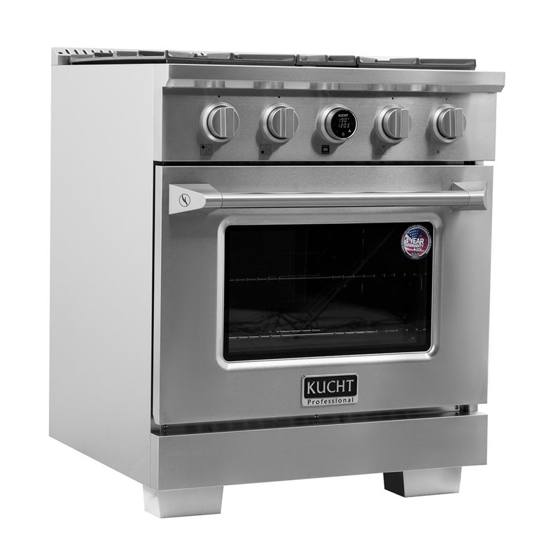 30 in. 4.2 cu. ft. 4 Burners Dual Fuel Range with Kucht Horus Thermostat, Liquid Propane, Titanium Stainless Steel