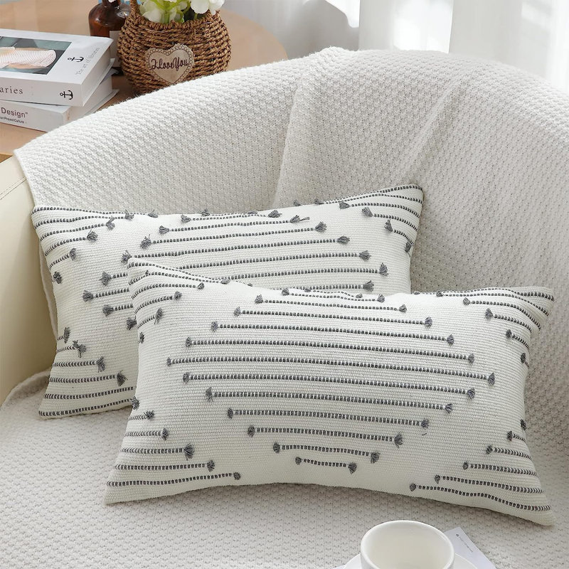 Housse de coussin , Gris / blanc crème