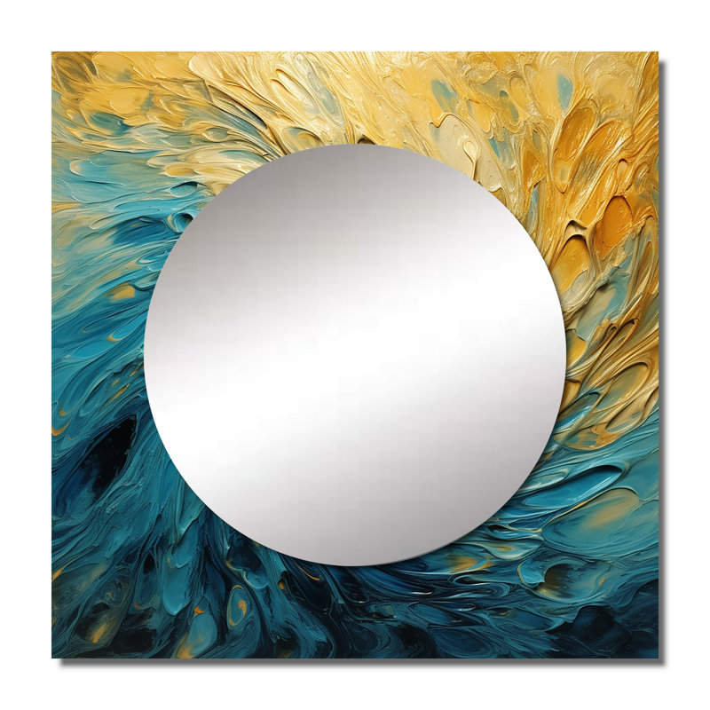 Kypten - Abstract Spirals Square Living Room Wall Mirror Art, 29" x 29"