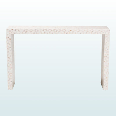 Elbow Capiz Shell Console Table – Mother-of-Pearl Waterfall Accent Table with Textured Inlay Detail