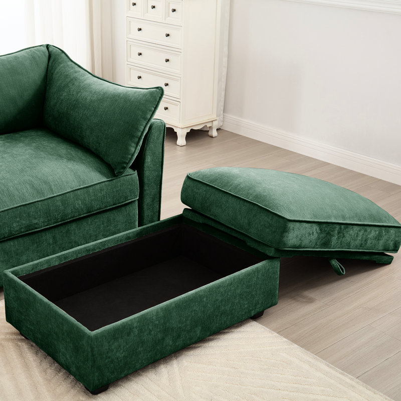 Canapé en chenille à 3 places avec design en forme de U, repose-pieds mobile, fonctionnalité de rangement, matériau doux et doux pour la peau.