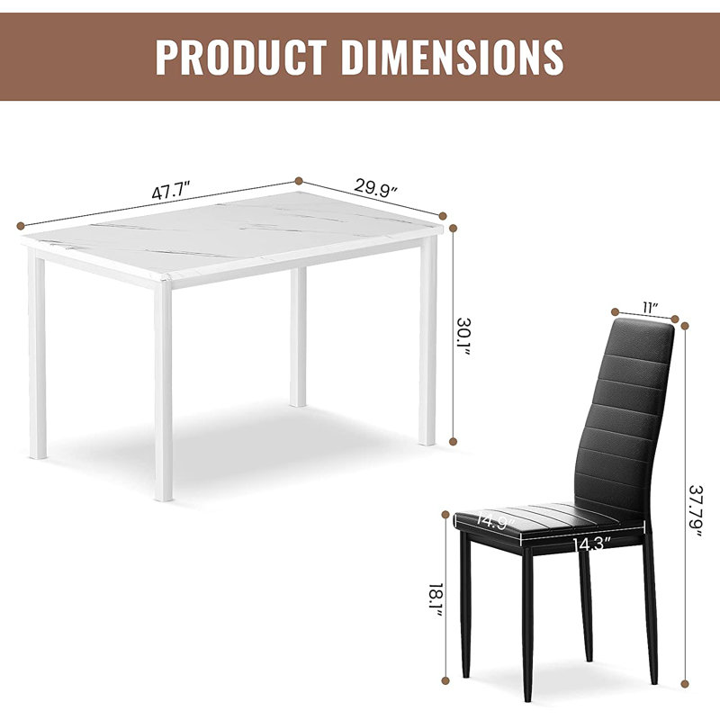 4 - Person Faux Marble Top Four Leg Dining Set, Black, White