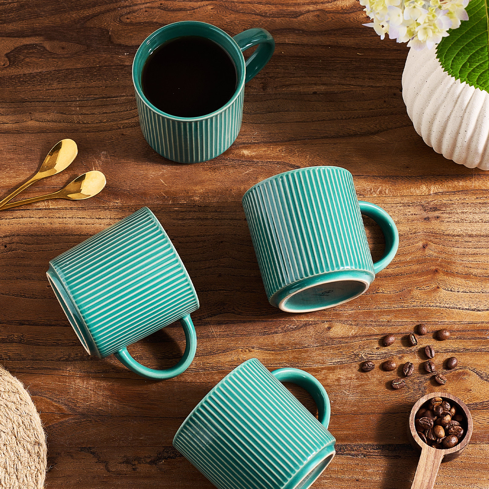 Star Series 4 Pieces Mug Set, Cinnamon Brown, Sage Green