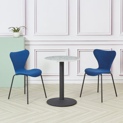 Round Faux Marble Top Metal Base Dining Table