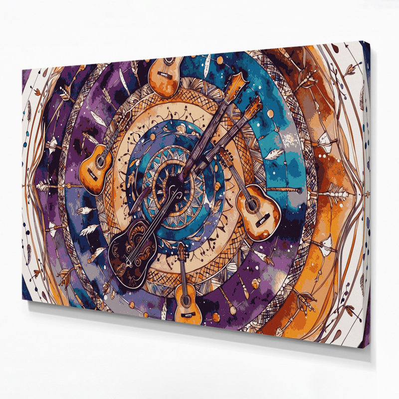 Art musical sur toile, motifs musicaux tribaux et bohémiens, H 11 po x l 14 po