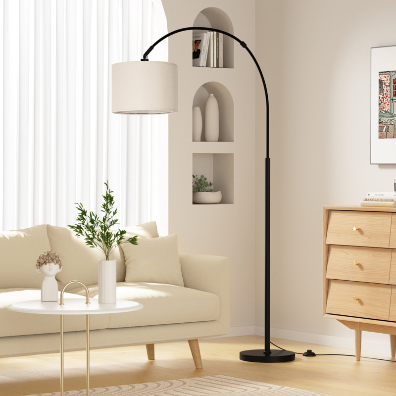 70'' Modern Arc Dimmable Floor Lamp with Remote Control for Living Room, Black